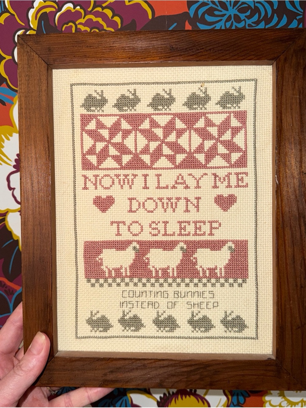 Cross-Stitch Nursery Sampler — Pink & Cream Sheep Design